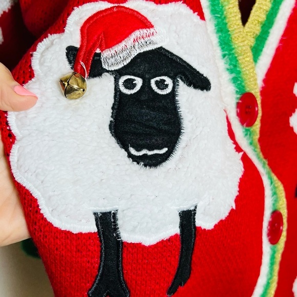 Christmas Cardigan Style Sweater Lamb Bells Ugly Sweater Size L NWT - Picture 3 of 10
